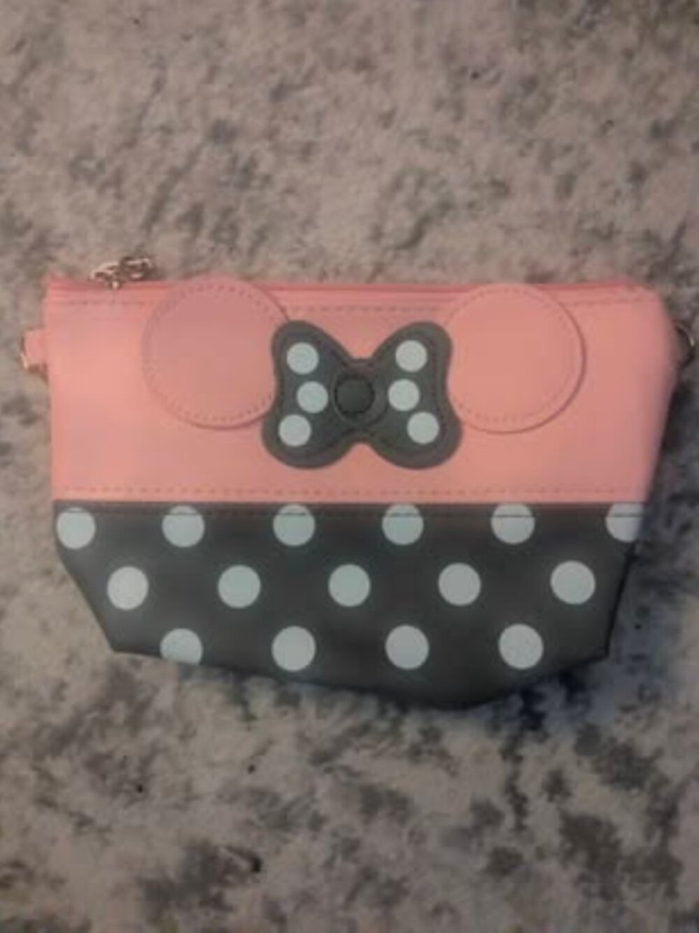 Disney Minnie Mouse Bow & Polka Dot Pink Brown amd White Clutch - Never Used